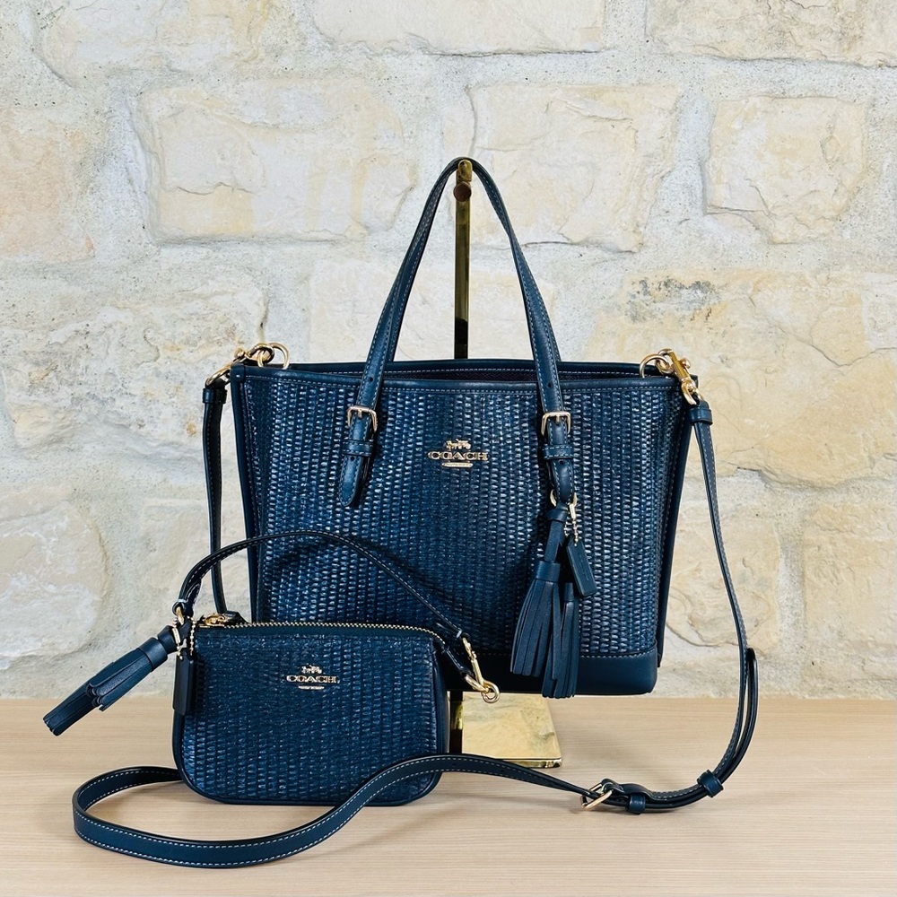 Coach Straw Mollie Small tote handbag purse & wallet Set Authentic NWT